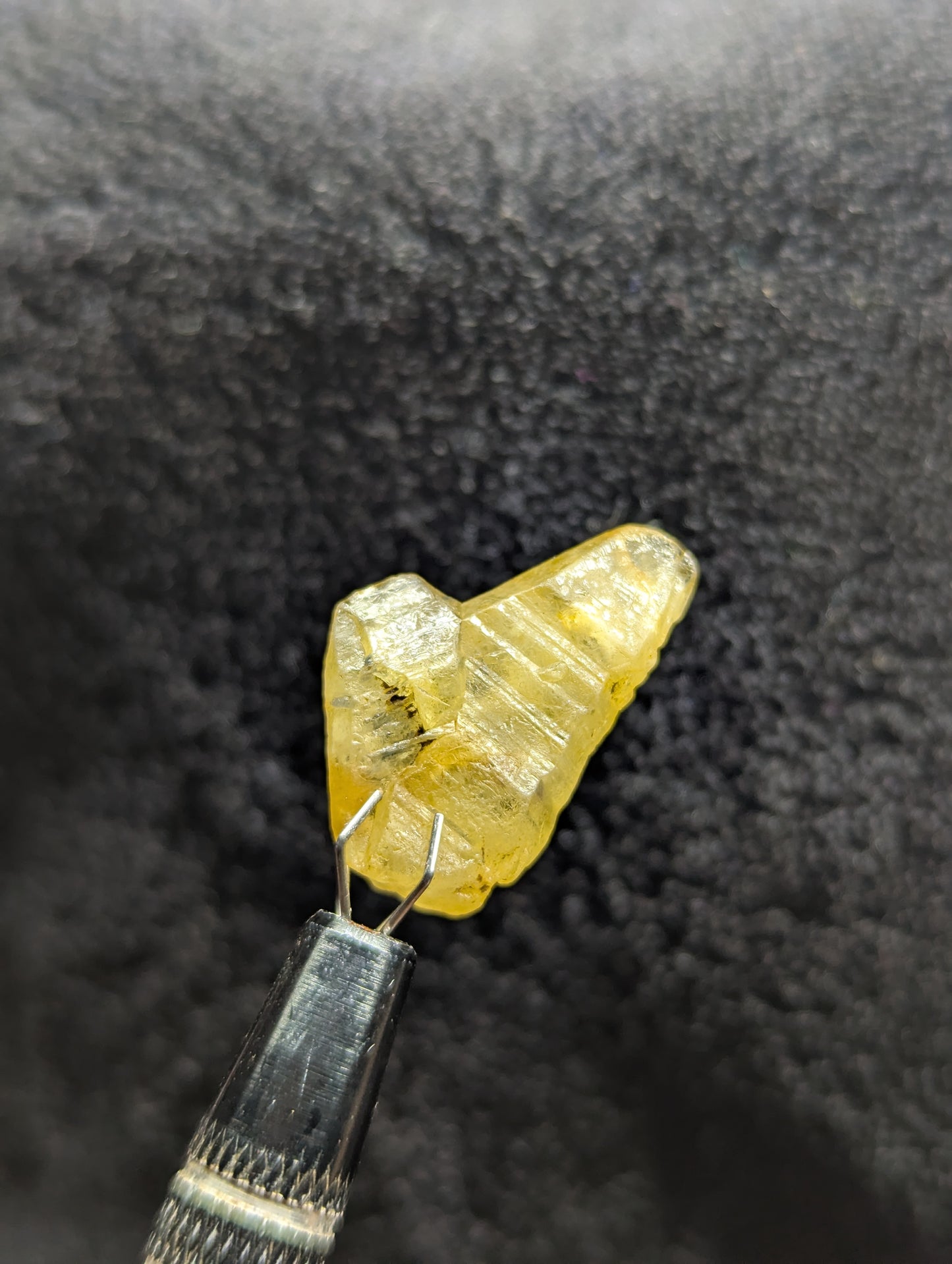 Natural twinned yellow sapphire crystal, 19.4ct with a unique raw structure and warm golden color. A perfect collectible or centerpiece for custom jewelry.