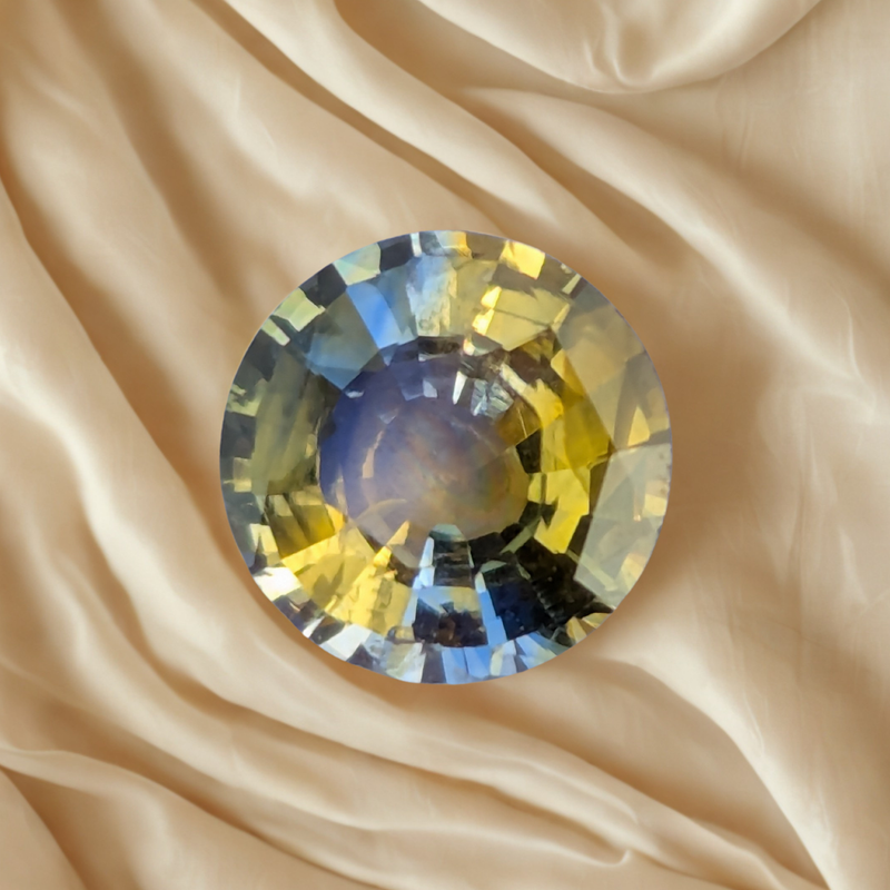 Natural bicolour sapphire gemstone showing two distinct colors