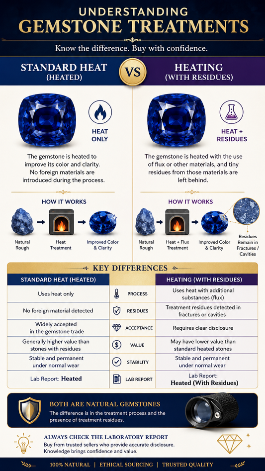 Comparison of standard heat treatment vs heating with residues in natural gemstones