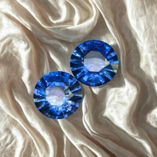 Natural Ceylon Blue Sapphire Pair 1.10Ct Round 5.1mm | Clean Matching Heated Sapphire Gemstones | Sri Lanka Rathnapura Origin
