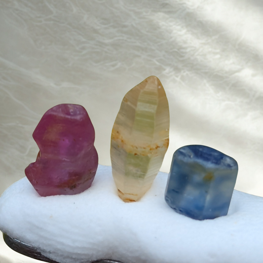 Natural Unheated Sapphire Crystal Trio 5.91 Ct | Blue Pink Yellow Ceylon Sapphire Crystals | Untreated Raw Gemstones | Collector Specimens