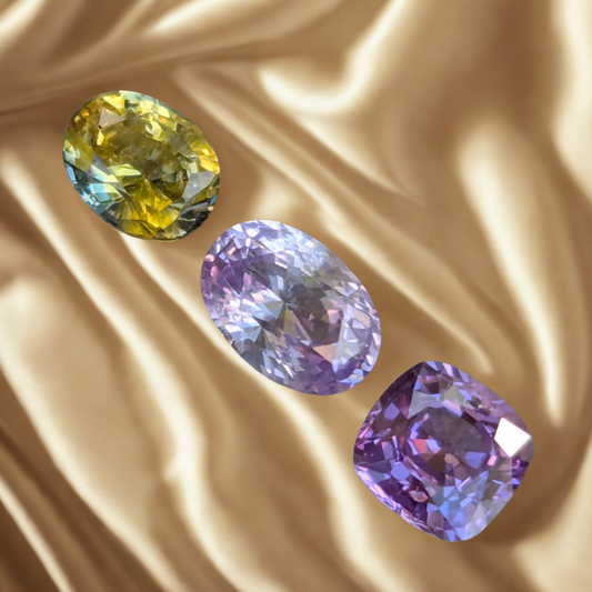 Natural Mixed Sapphire Trio 1.80ct – Purple, Lavender & Bi-Color | VVS | Sri Lanka