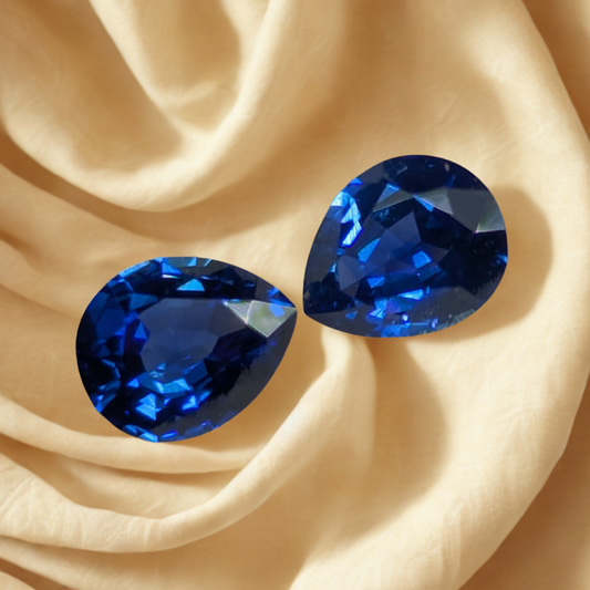 Natural Royal Blue Sapphire Drop Pair – 0.74ct Pear Shape Ceylon Sapphires for Earrings