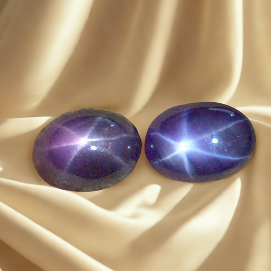 Natural Purple Star Sapphire Pair – 2.46ct & 2.15ct Unheated Untreated 7.5mm