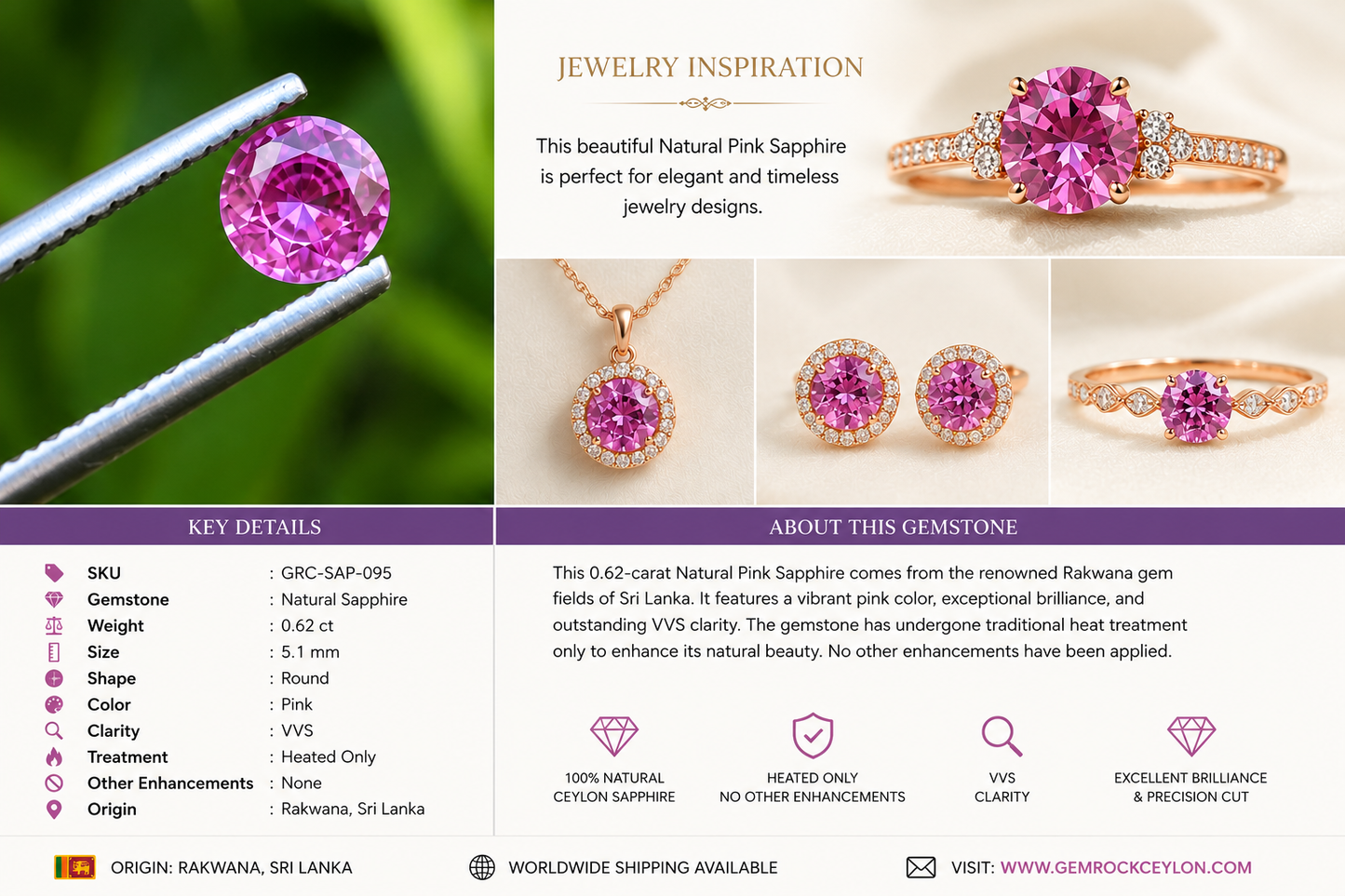 Natural Pink Sapphire 0.62 Ct
