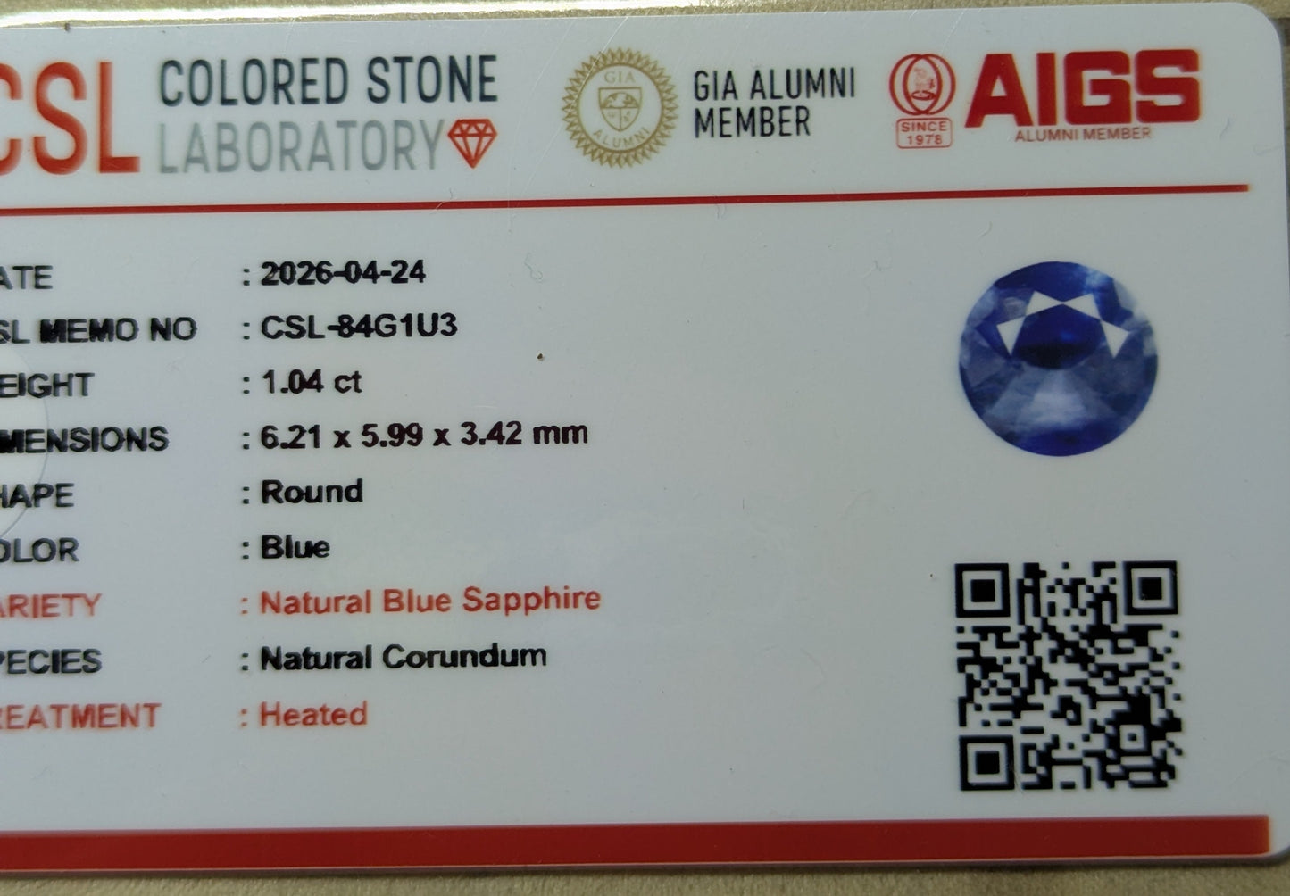 Natural Blue Sapphire 1.04 Ct Round Cut Certified Heated Loose Gemstone | Natural Corundum Blue Stone for Ring Pendant Jewelry
