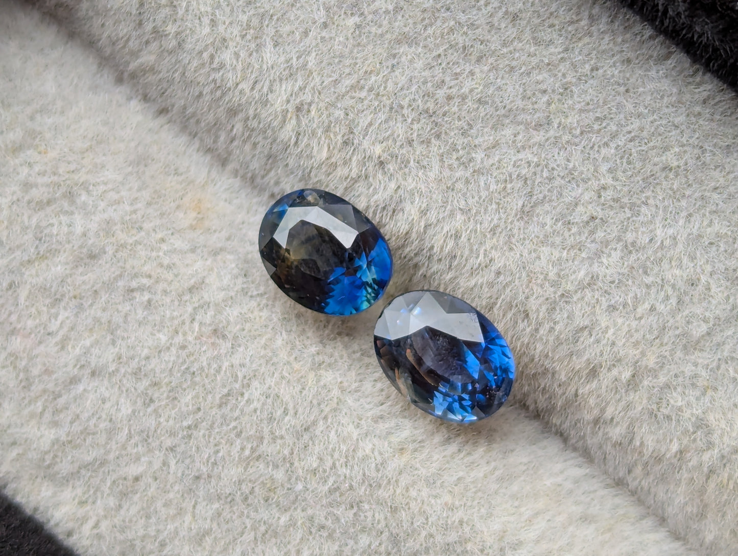 Natural Bi-Color Sapphire Pair 2.08ct | Rare Ceylon Blue Yellow Sapphire Matching Pair | Oval Eye Clean Loose Gemstones for Earrings Jewelry Making