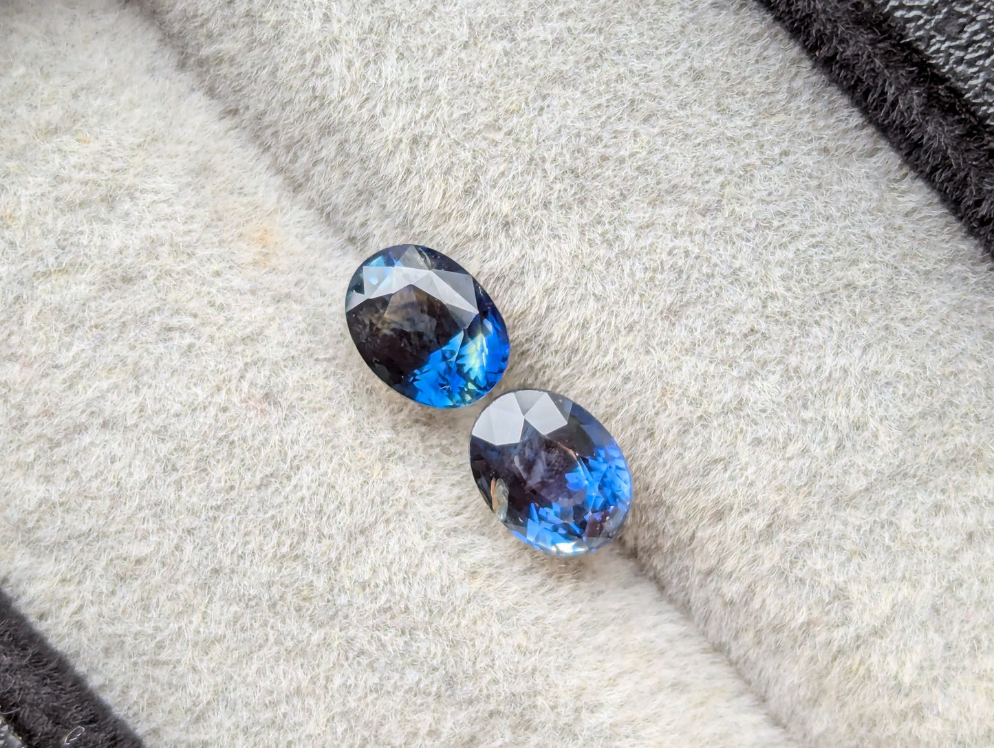 Natural Bi-Color Sapphire Pair 2.08ct | Rare Ceylon Blue Yellow Sapphire Matching Pair | Oval Eye Clean Loose Gemstones for Earrings Jewelry Making