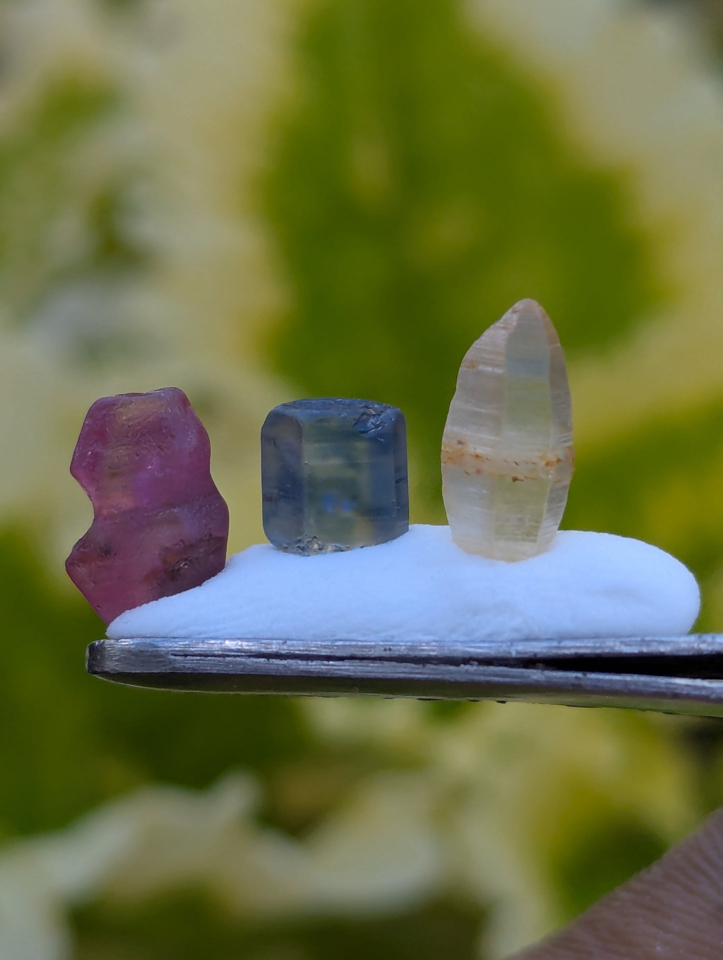 Natural Unheated Sapphire Crystal Trio 5.91 Ct | Blue Pink Yellow Ceylon Sapphire Crystals | Untreated Raw Gemstones | Collector Specimens