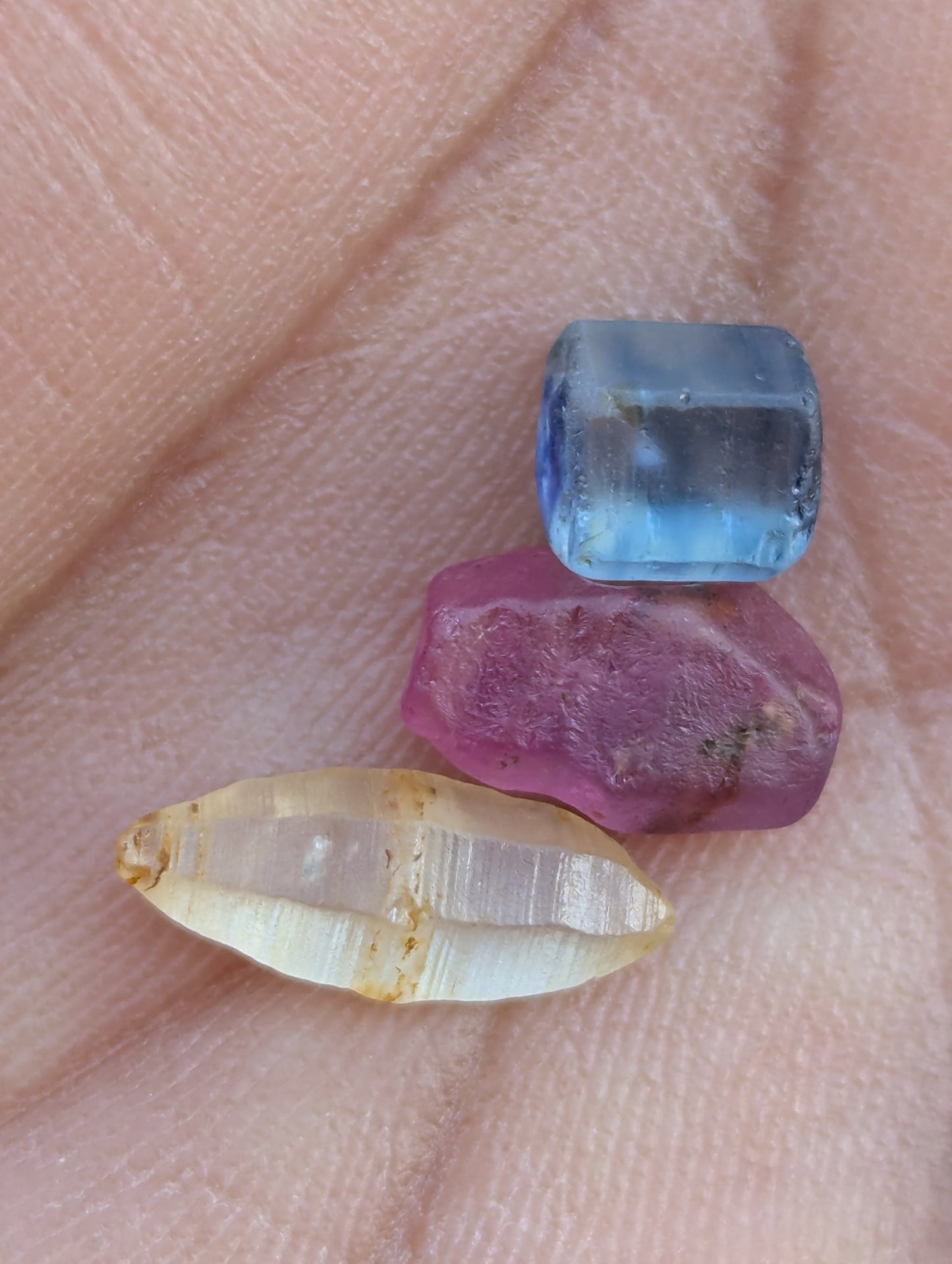 Natural Unheated Sapphire Crystal Trio 5.91 Ct | Blue Pink Yellow Ceylon Sapphire Crystals | Untreated Raw Gemstones | Collector Specimens
