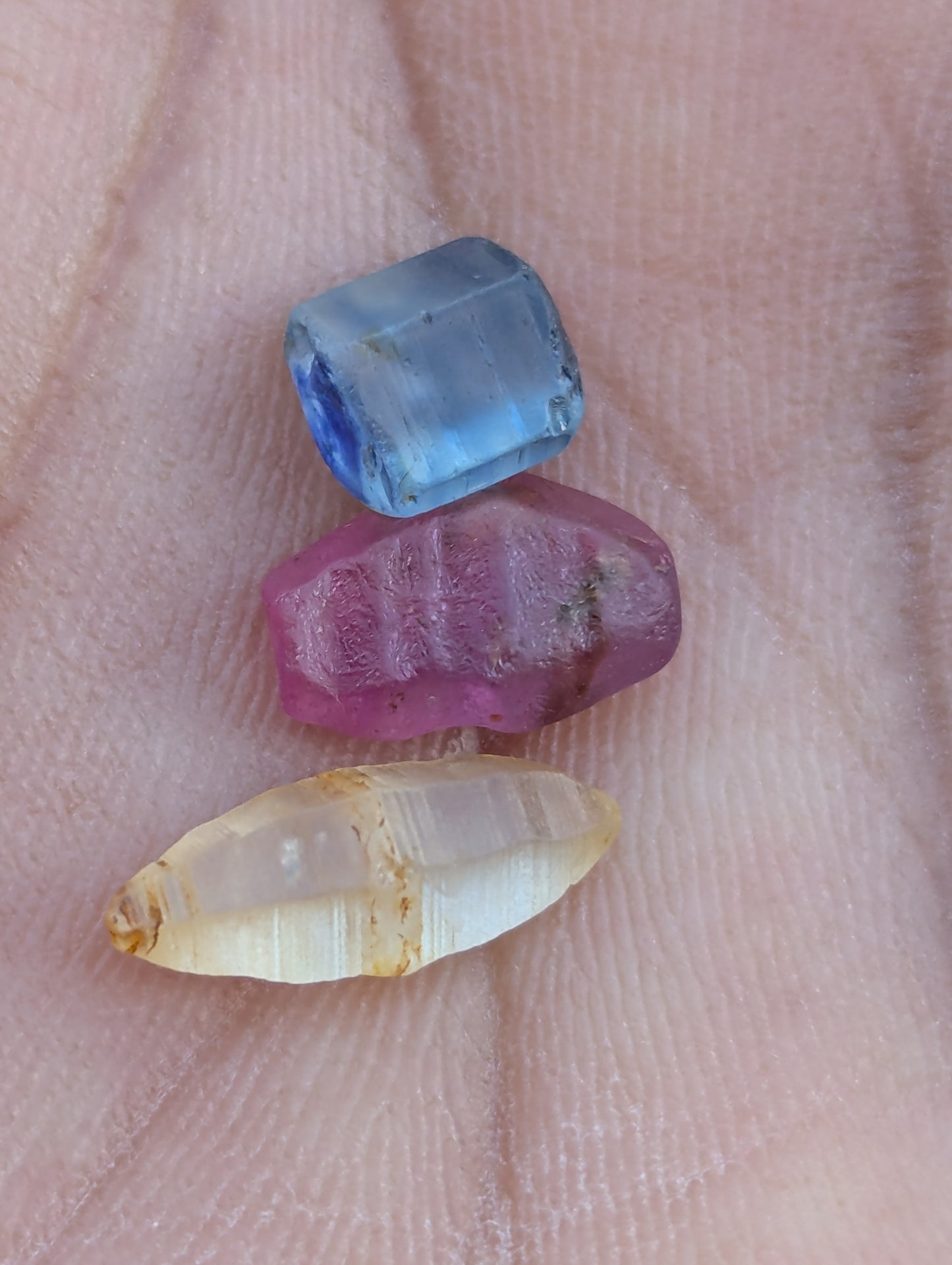 Natural Unheated Sapphire Crystal Trio 5.91 Ct | Blue Pink Yellow Ceylon Sapphire Crystals | Untreated Raw Gemstones | Collector Specimens