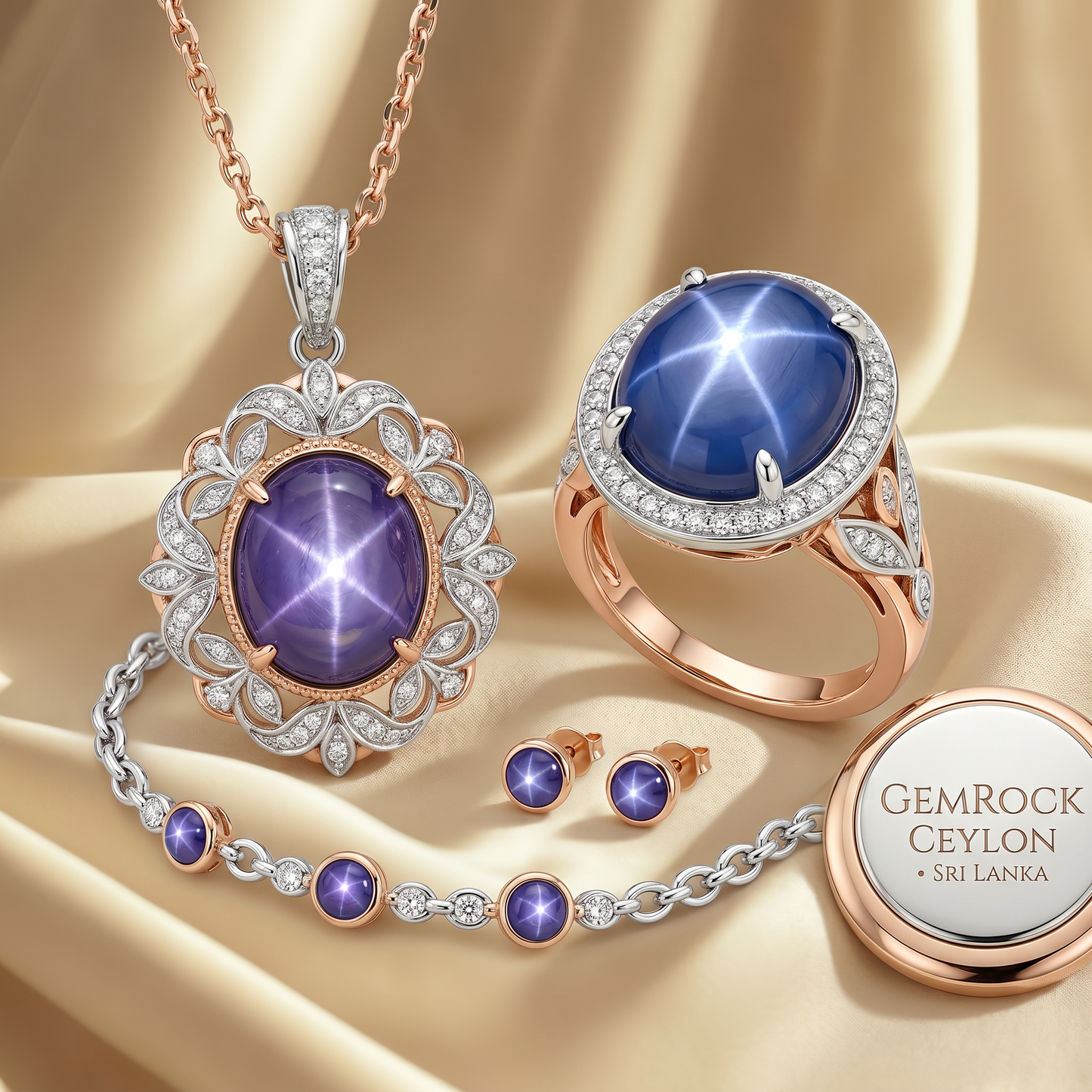 Natural Purple Star Sapphire Pair – 2.46ct & 2.15ct Unheated Untreated 7.5mm