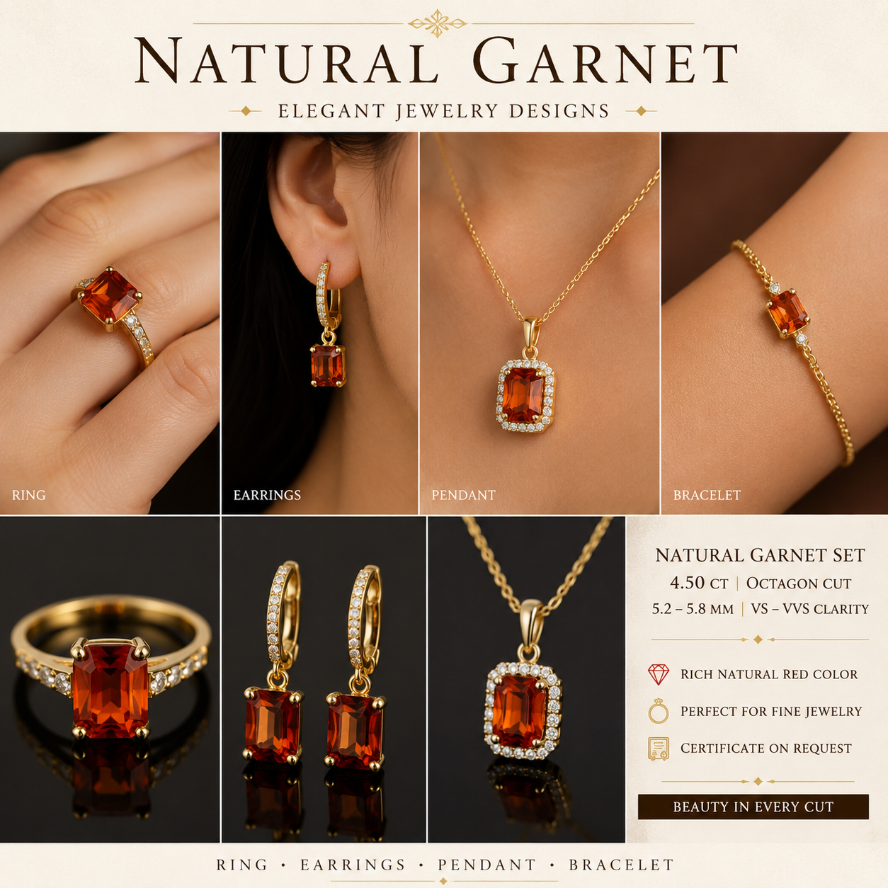Natural Orange Garnet Set – 4.50ct